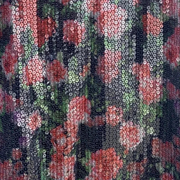 AQUA Rose Floral Print Sequin Shift Mini Dress Formal Wedding Guest Evening - Picture 5 of 10